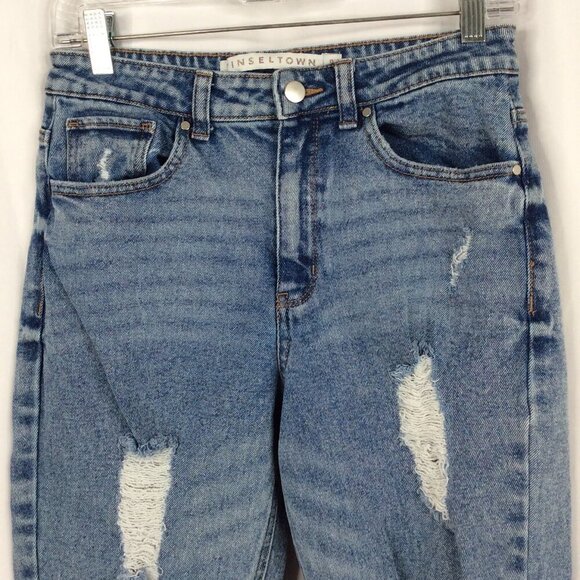 Tinseltown Distressed Crop Jeans Juniors Size 9 Stonewashed Straight Leg 27x25 - Picture 3 of 8